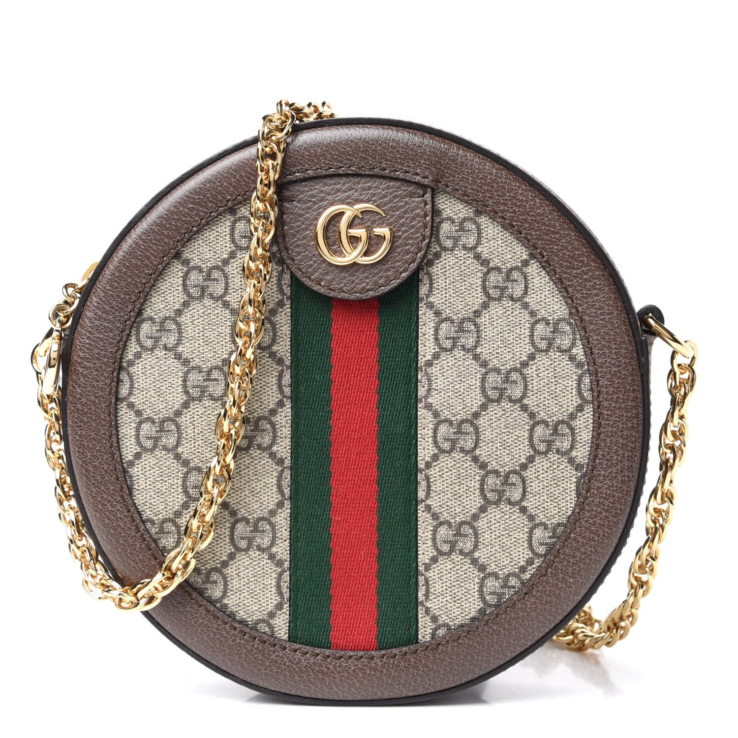 Gucci GG Supreme Monogram Web Mini Ophidia Round Shoulder Bag Brown 1 of 9
