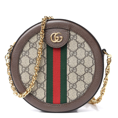 Gucci GG Supreme Monogram Web Mini Ophidia Round Shoulder Bag Brown 1 of 9