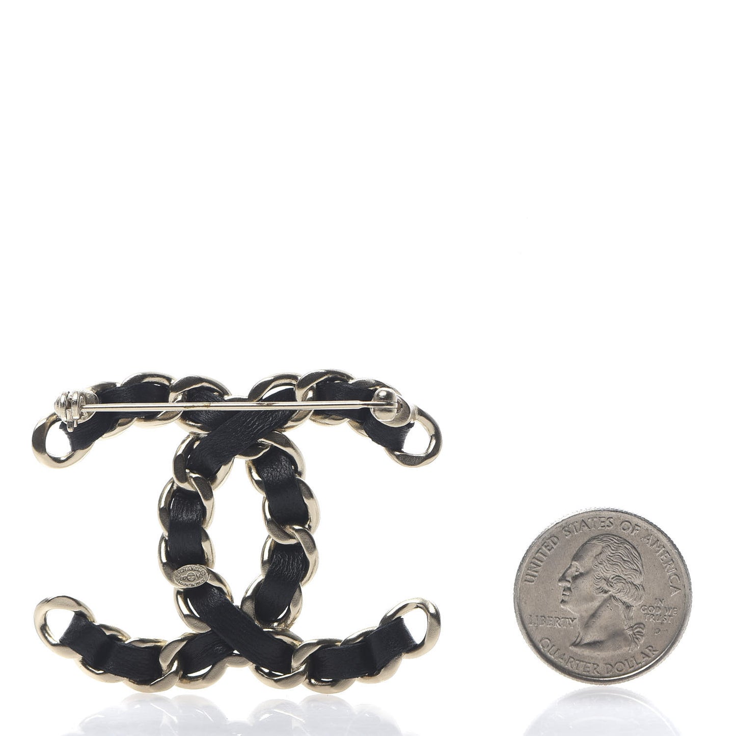 Lambskin Chain CC Brooch Black Gold