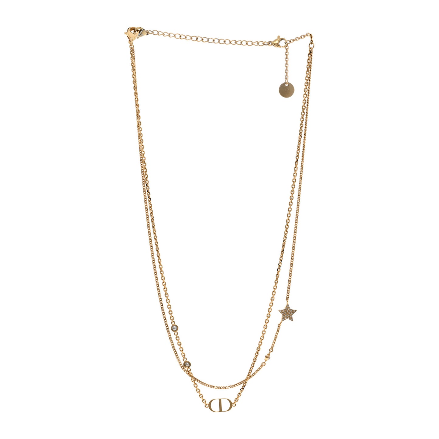 Metal Crystal Petit CD Double Necklace Gold