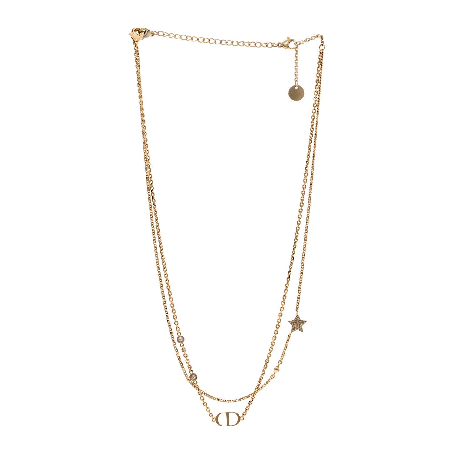 Christian Dior Metal Crystal Petit CD Double Necklace Gold 3 of 5