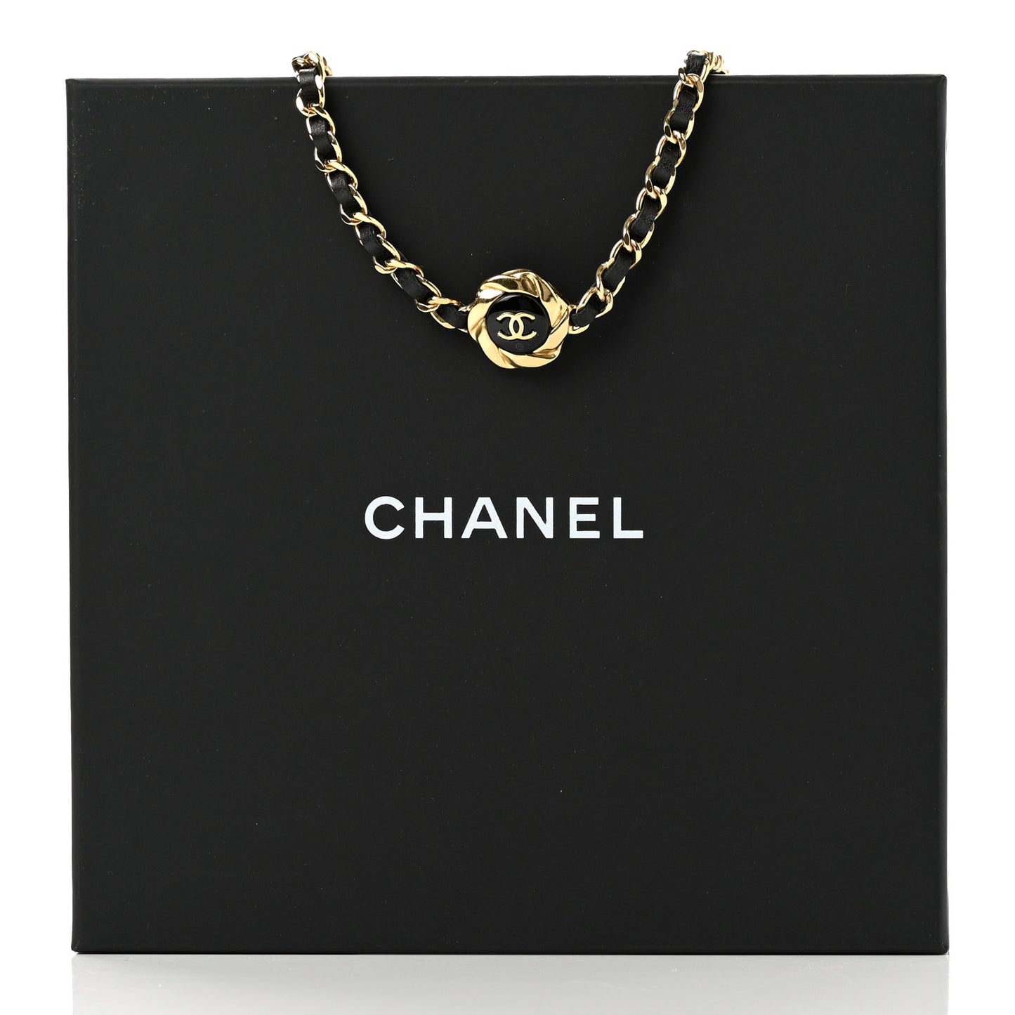 Metal Lambskin Enamel CC Choker Gold Black