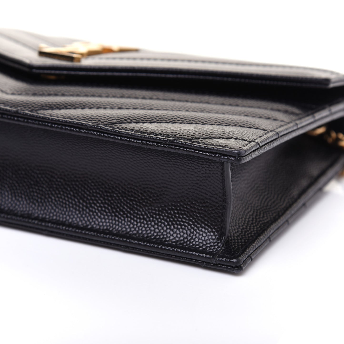 Grain De Poudre Matelasse Chevron Monogram Envelope Chain Wallet Black