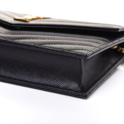 Saint Laurent Grain De Poudre Matelasse Chevron Monogram Envelope Chain Wallet Black 7 of 14