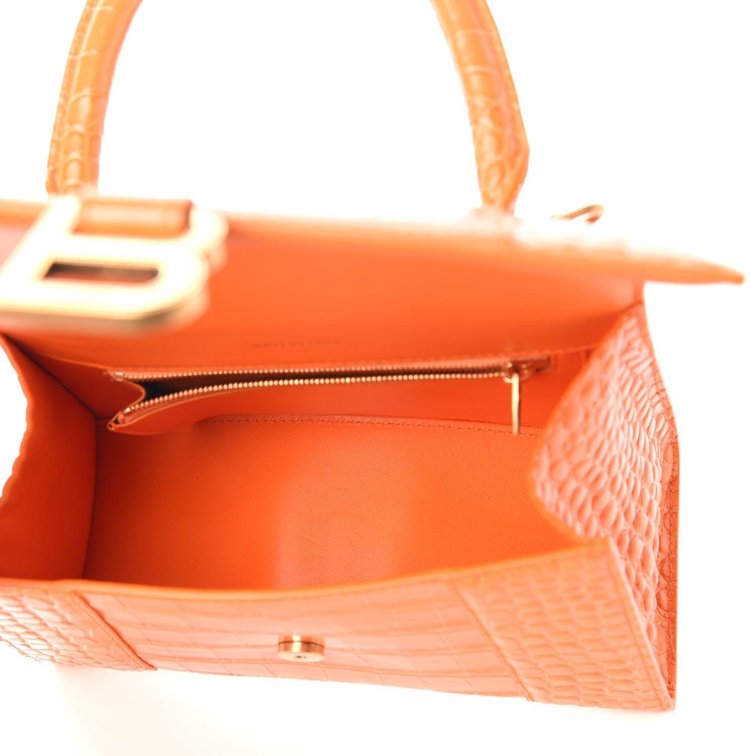 Balenciaga Shiny Calfskin Crocodile Embossed Small Hourglass Top Handle Bag Orange 5 of 10