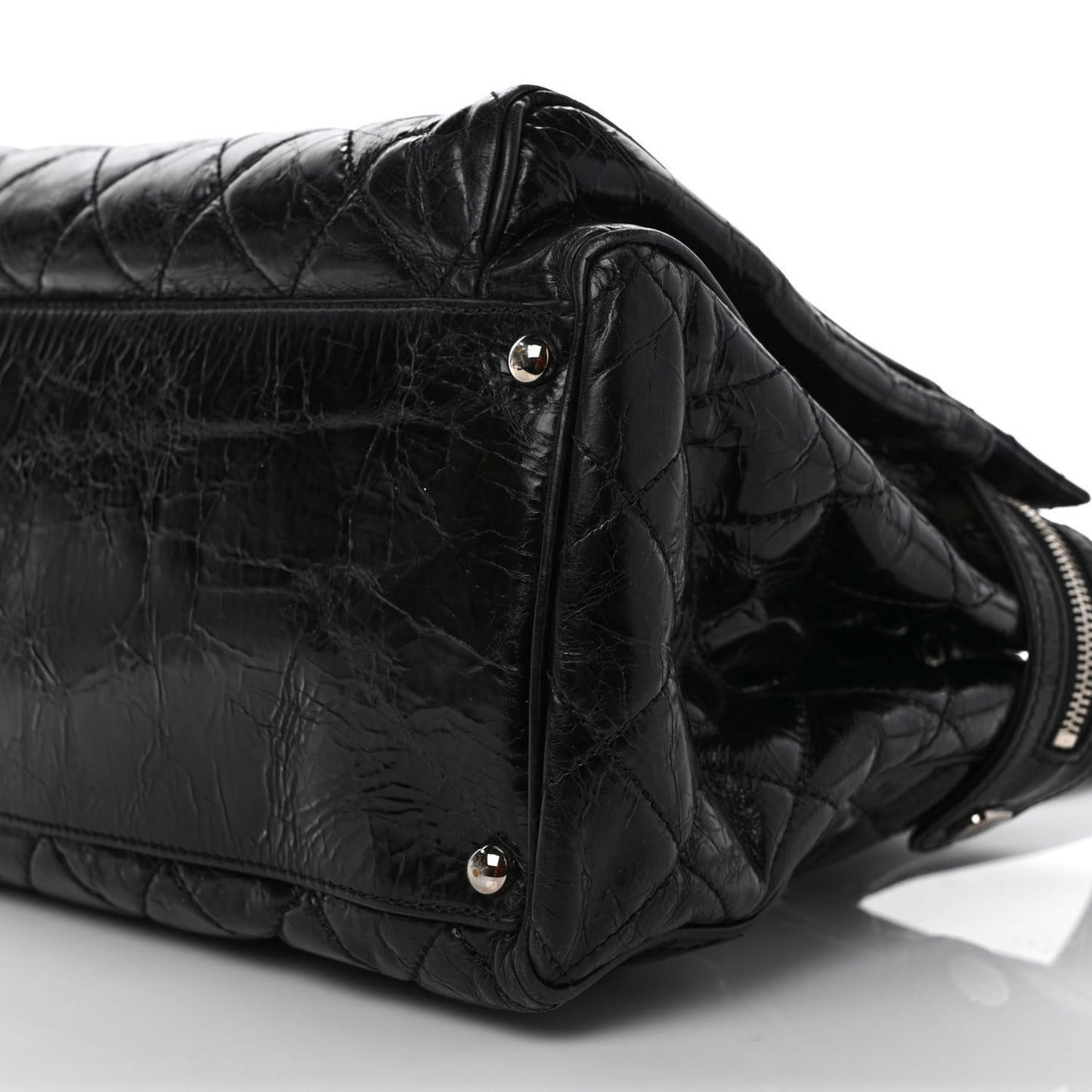 Glazed Calfskin Quilted Large New Portobello Tote Black