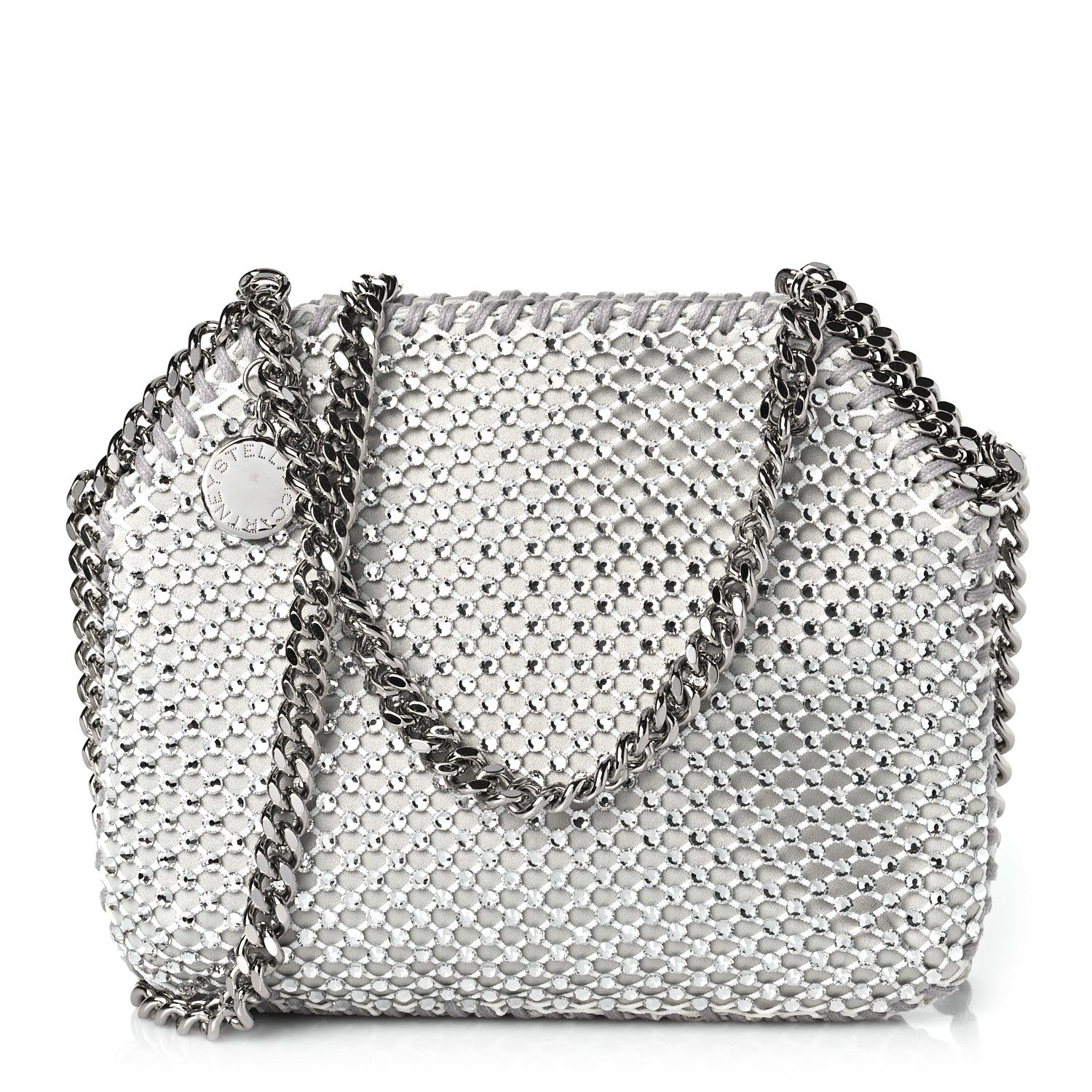 product image of STELLA MCCARTNEY Mesh Crystal Mini Falabella Tote Silver FASHIONPHILE