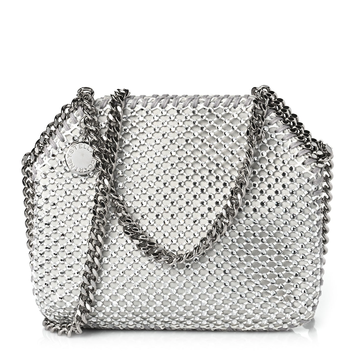 Mesh Crystal Mini Falabella Tote Silver