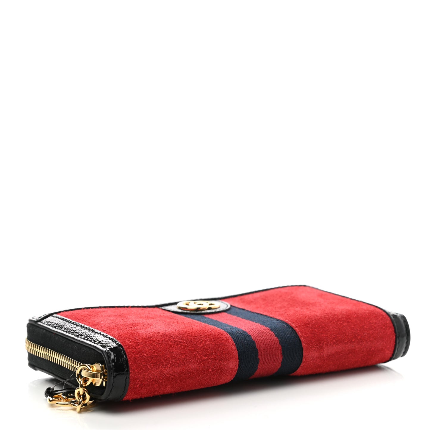 Suede Patent Web Ophidia Zip Around Wallet Hibiscus Red Black