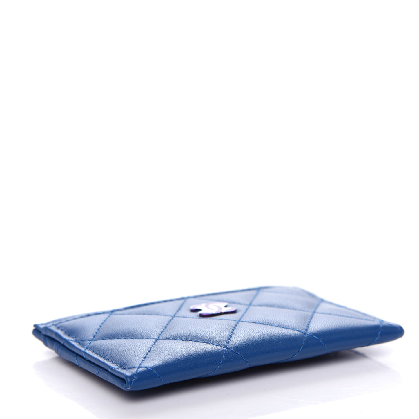 Lambskin Quilted Card Holder Blue Pink