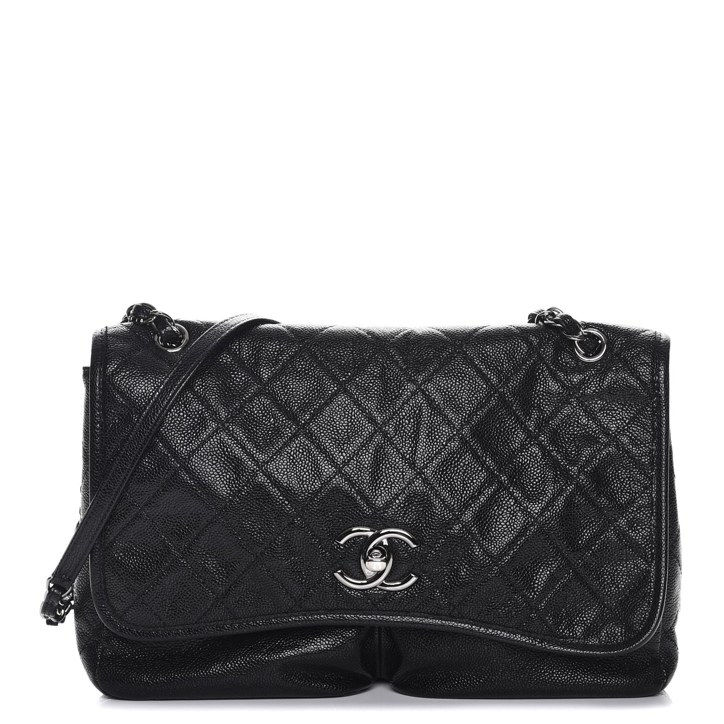Grained Calfskin Large Natural Beauty Flap Black
