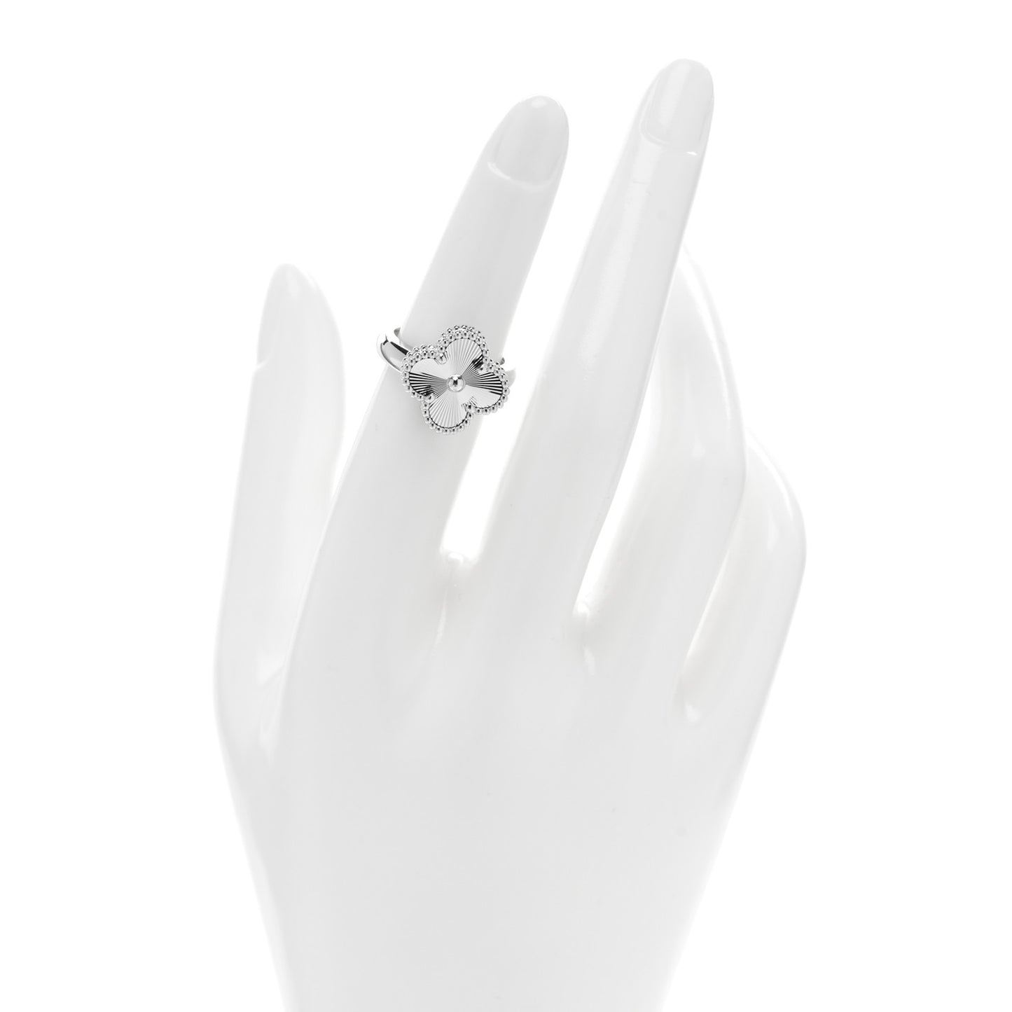 18K White Gold Guilloche Vintage Alhambra Ring 49 5