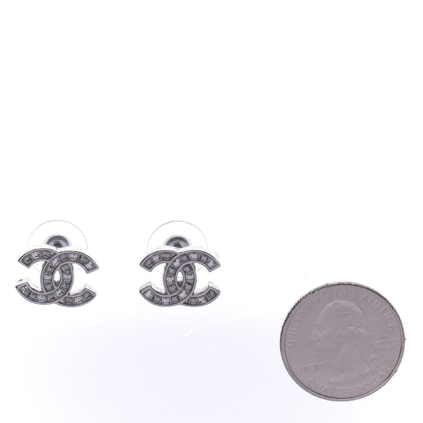 Baguette Crystal CC Earrings Silver Grey