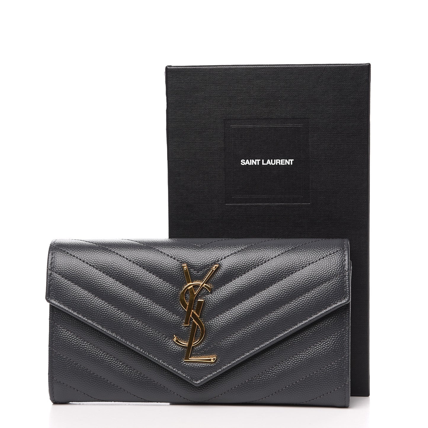 Grain De Poudre Matelasse Chevron Monogram Flap Wallet Dark Smog