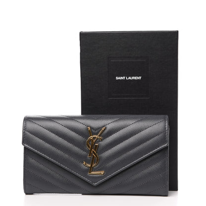 Saint Laurent Grain De Poudre Matelasse Chevron Monogram Flap Wallet Dark Smog 6 of 6