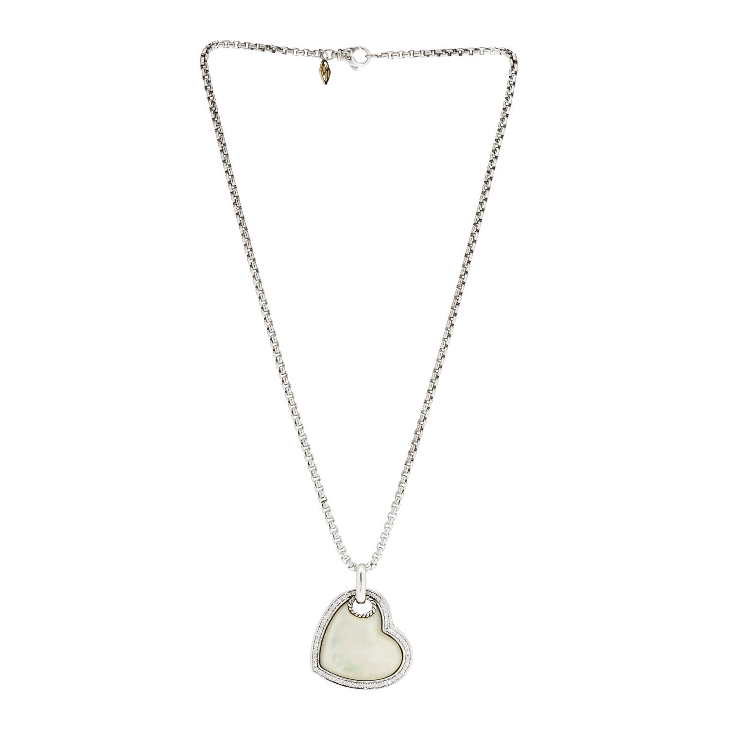 David Yurman Sterling Silver 14K Yellow Gold Diamond Mother of Pearl Heart Pendant Necklace 3 of 5