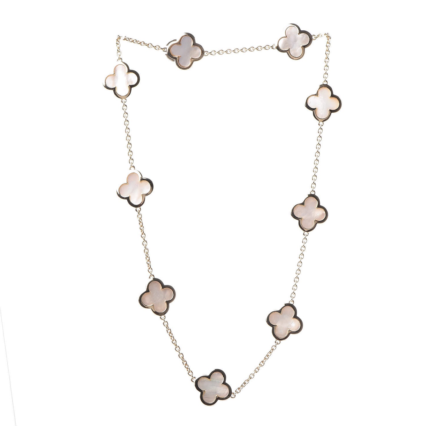 18K Yellow Gold Mother of Pearl 9 Motifs Pure Alhambra Pendant Necklace