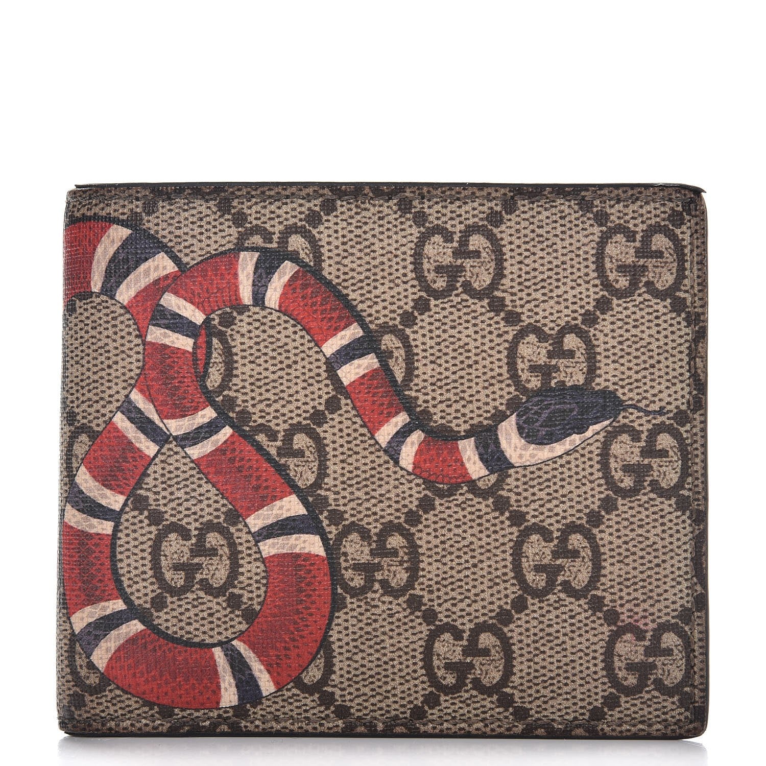 Gucci GG Supreme Monogram Selleria Calfskin Kingsnake Nice Bi-Fold Wallet Beige Ebony Multicolor Black 1 of 9