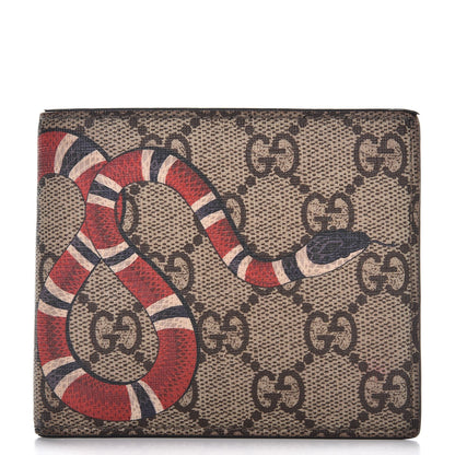 Gucci GG Supreme Monogram Selleria Calfskin Kingsnake Nice Bi-Fold Wallet Beige Ebony Multicolor Black 1 of 9