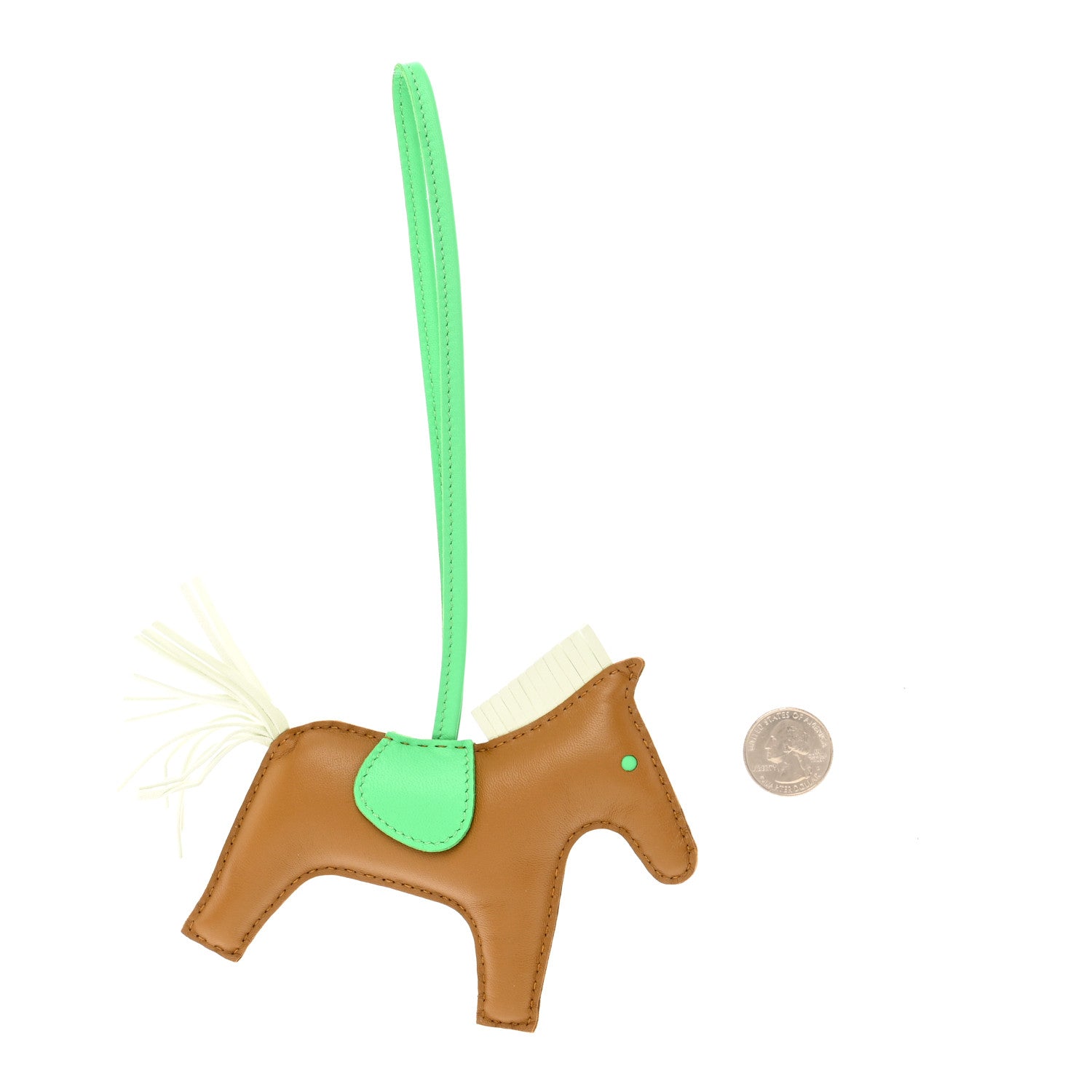 Hermes Milo Lambskin Grigri Rodeo Horse Bag Charm MM Kraft Vert Fizz Vert Comics 2 of 5
