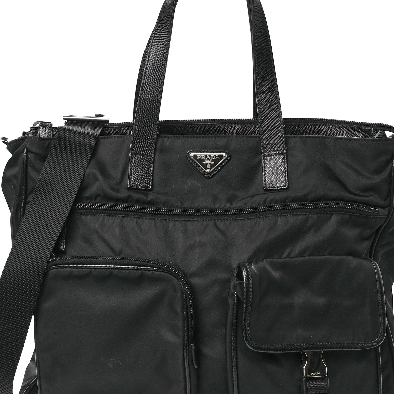 Prada Nylon Saffiano Front Pocket Tote Black 8 of 13