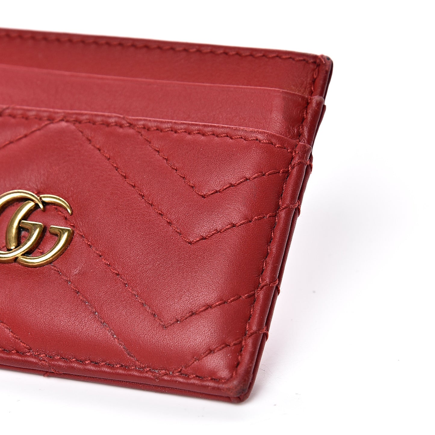 Calfskin Matelasse GG Marmont Card Holder Hibiscus Red