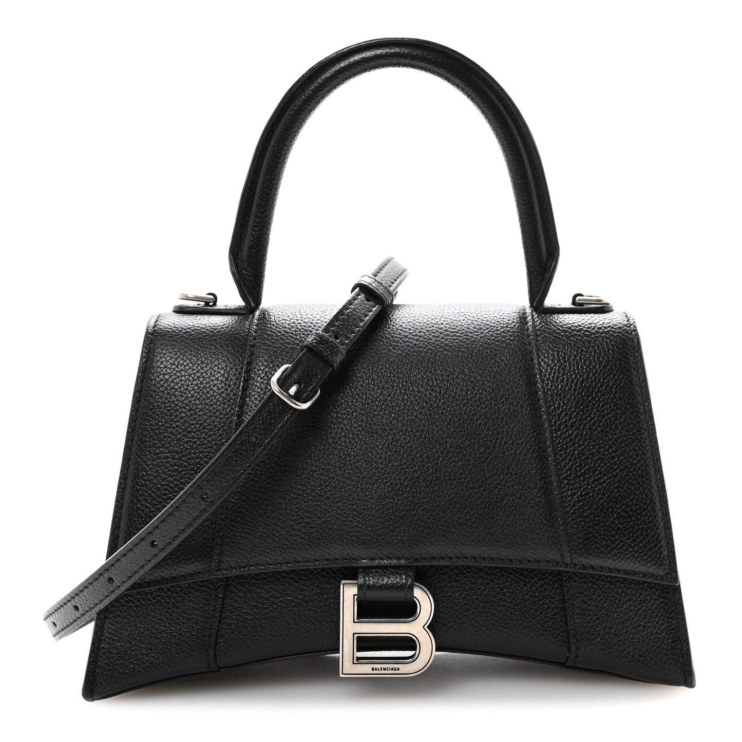 Grained Calfskin Small Hourglass Top Handle Bag Black
