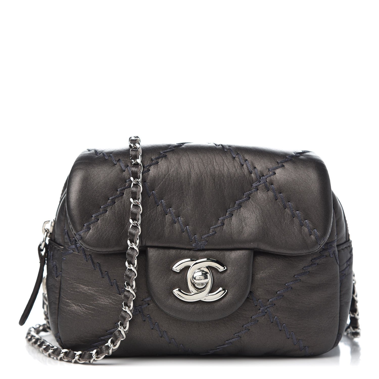 Chanel Metallic Lambskin Stitched New Mini Flap Grey 1 of 9