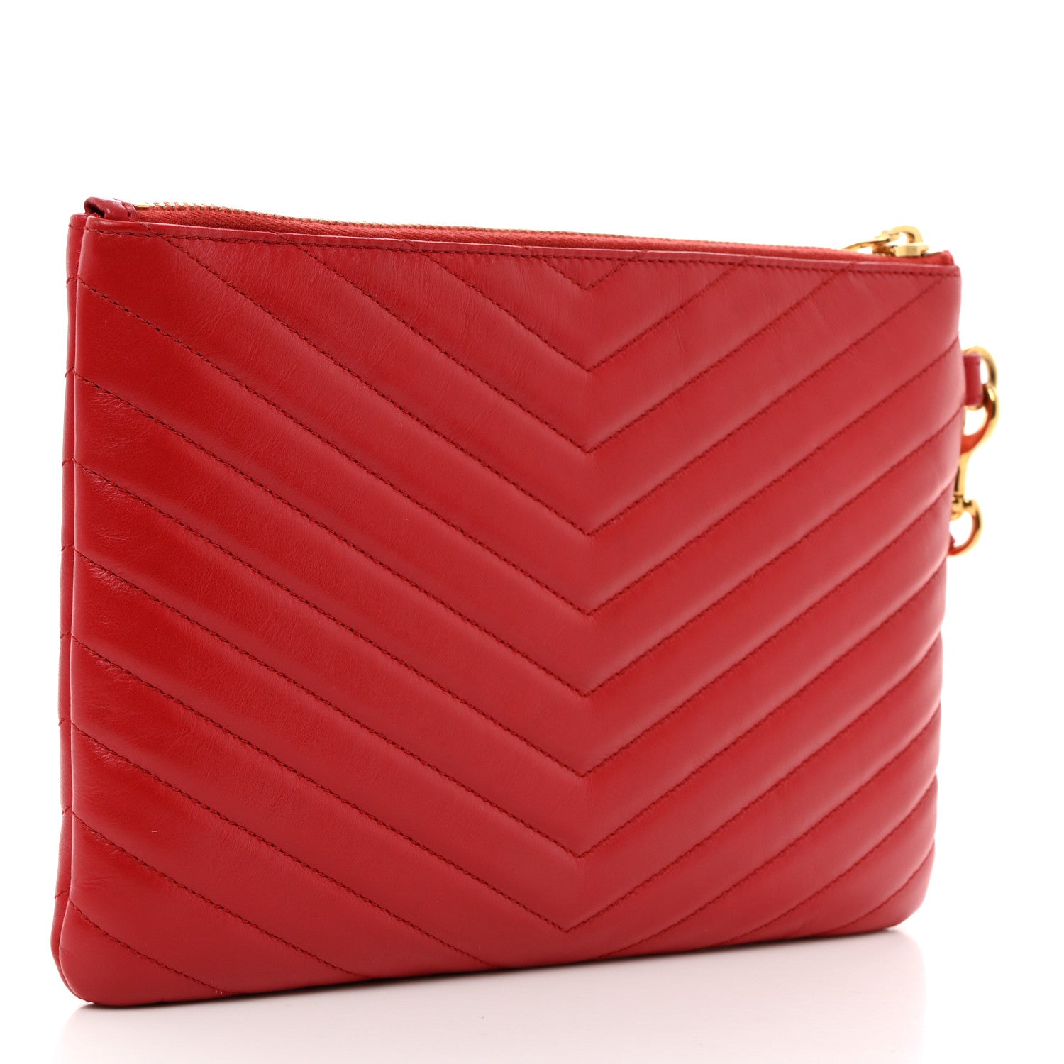Saint Laurent Calfskin Matelasse Chevron Monogram A5 Wristlet Bandana Red 3 of 8