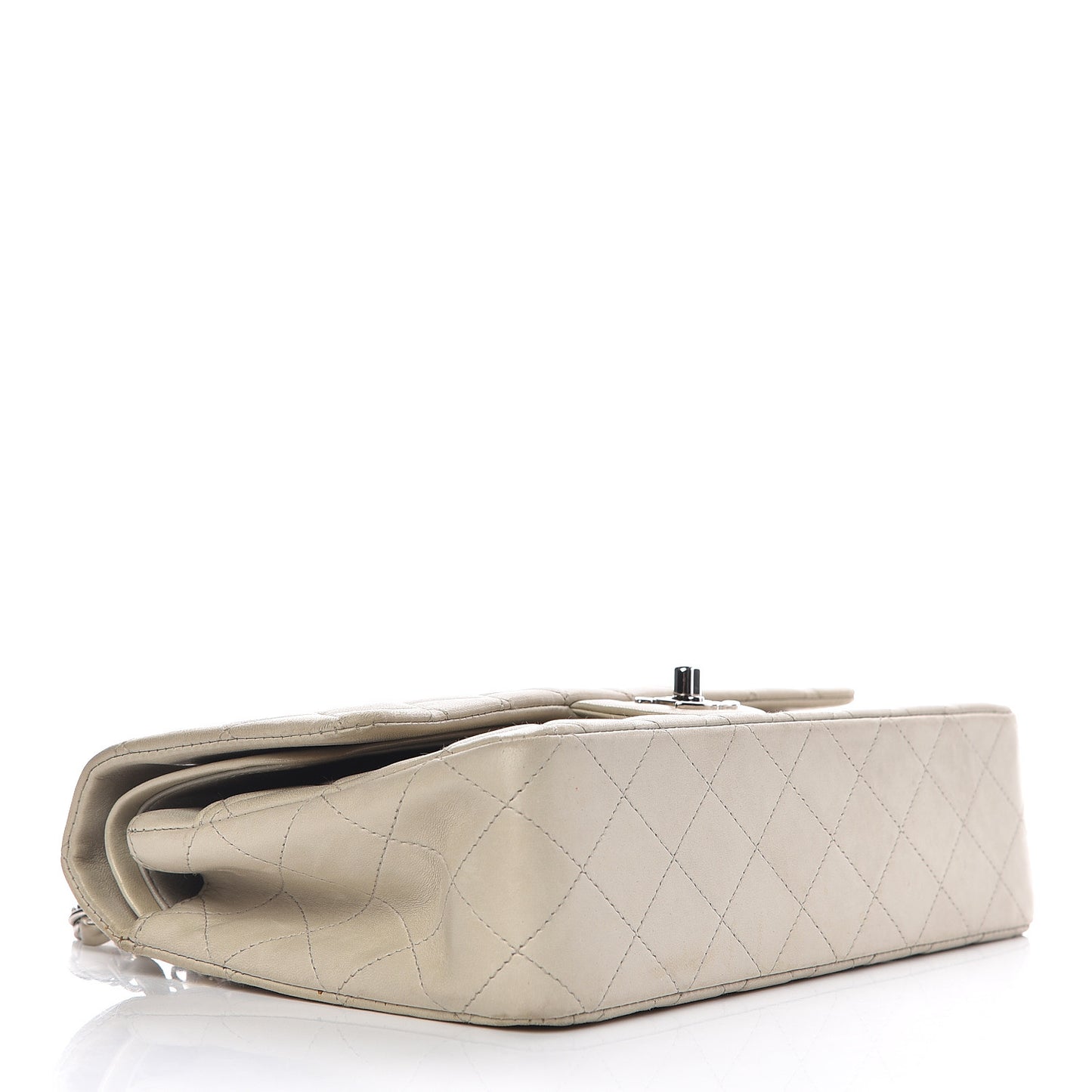 Lambskin Quilted Medium Double Flap Light Grey