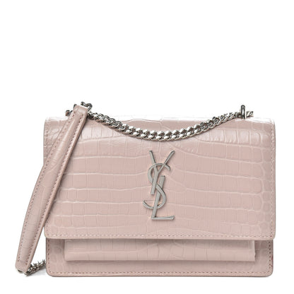 Saint Laurent Calfskin Crocodile Embossed Monogram Sunset Chain Wallet Marble Pink 1 of 9