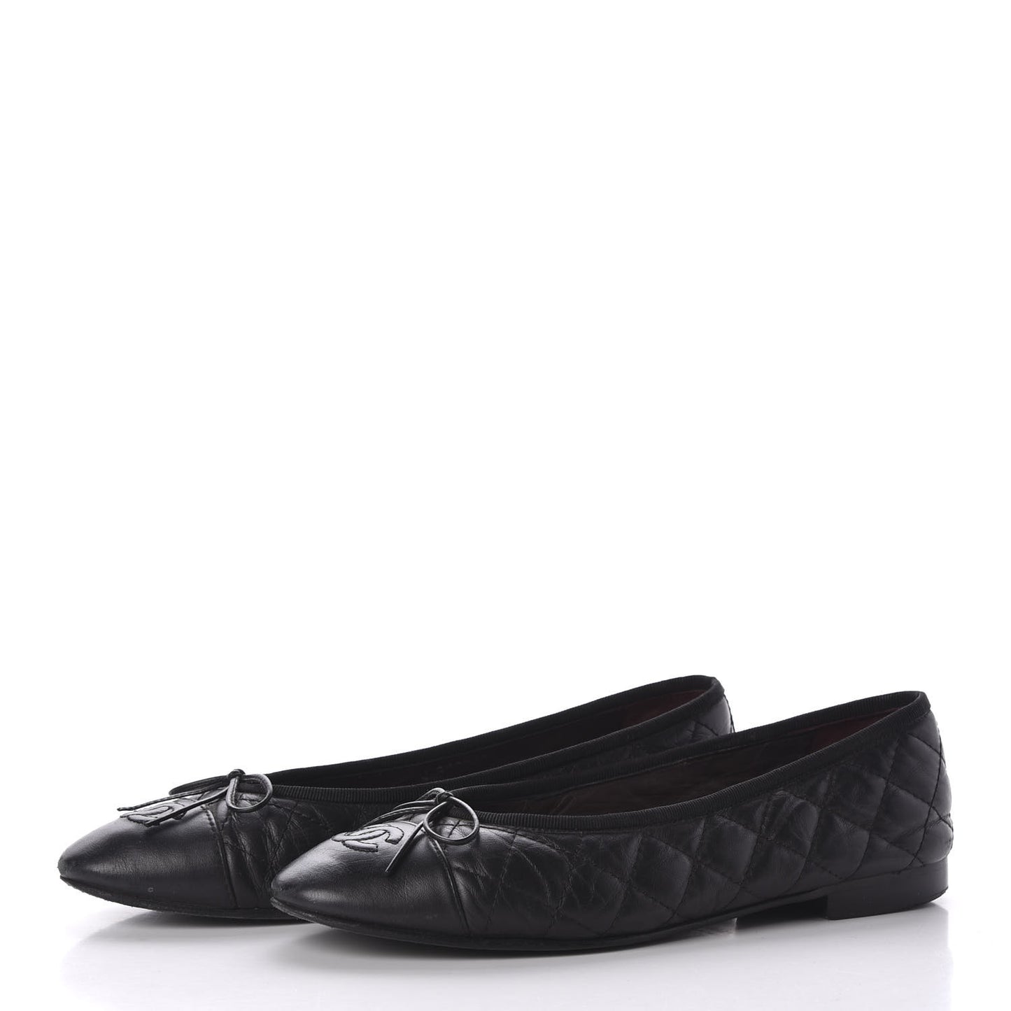 Aged Calfskin Quilted CC Cap Toe Ballerina Flats 37.5 Black