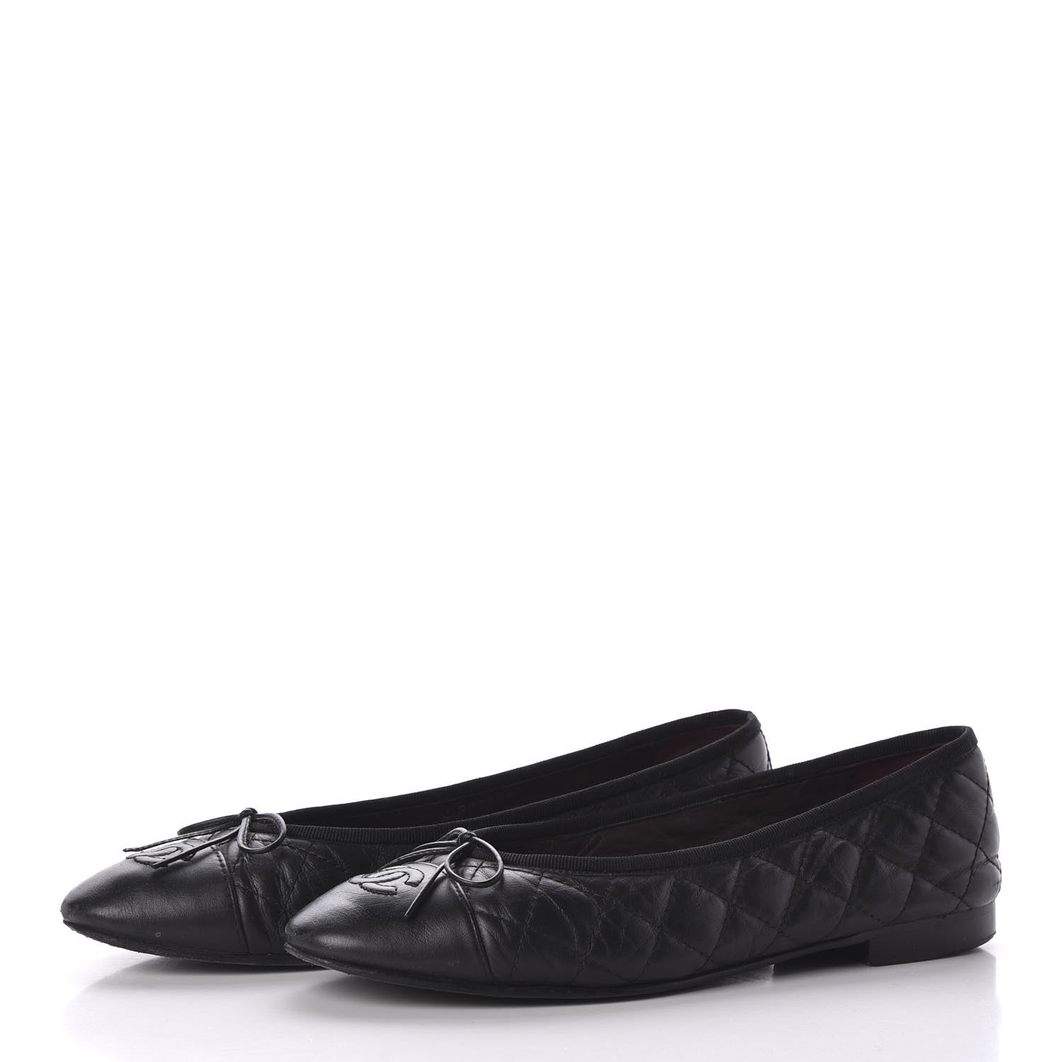 Chanel Aged Calfskin Quilted CC Cap Toe Ballerina Flats 37.5 Black 2 of 12