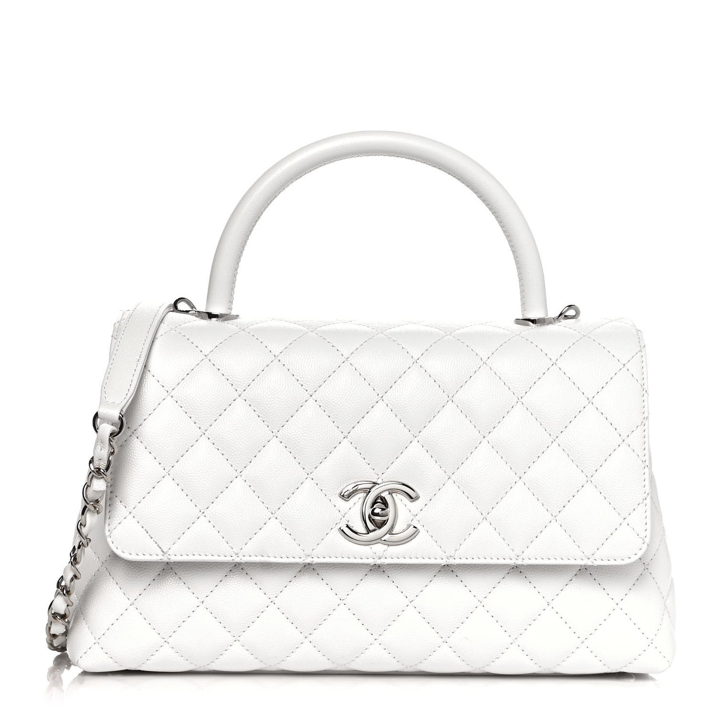 Caviar Quilted Small Coco Handle Flap White