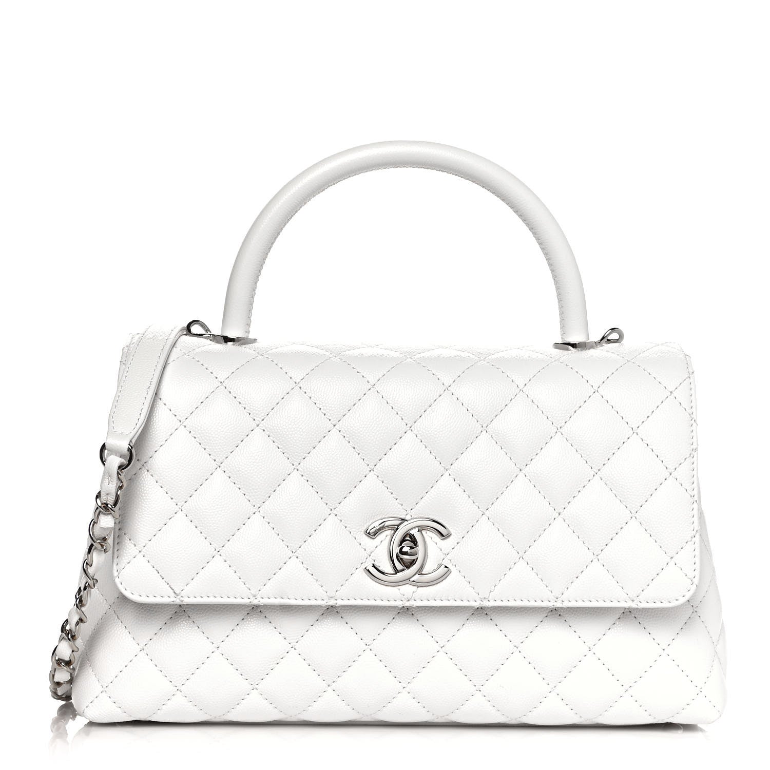Chanel Caviar Quilted Small Coco Handle Flap White 1 of 14