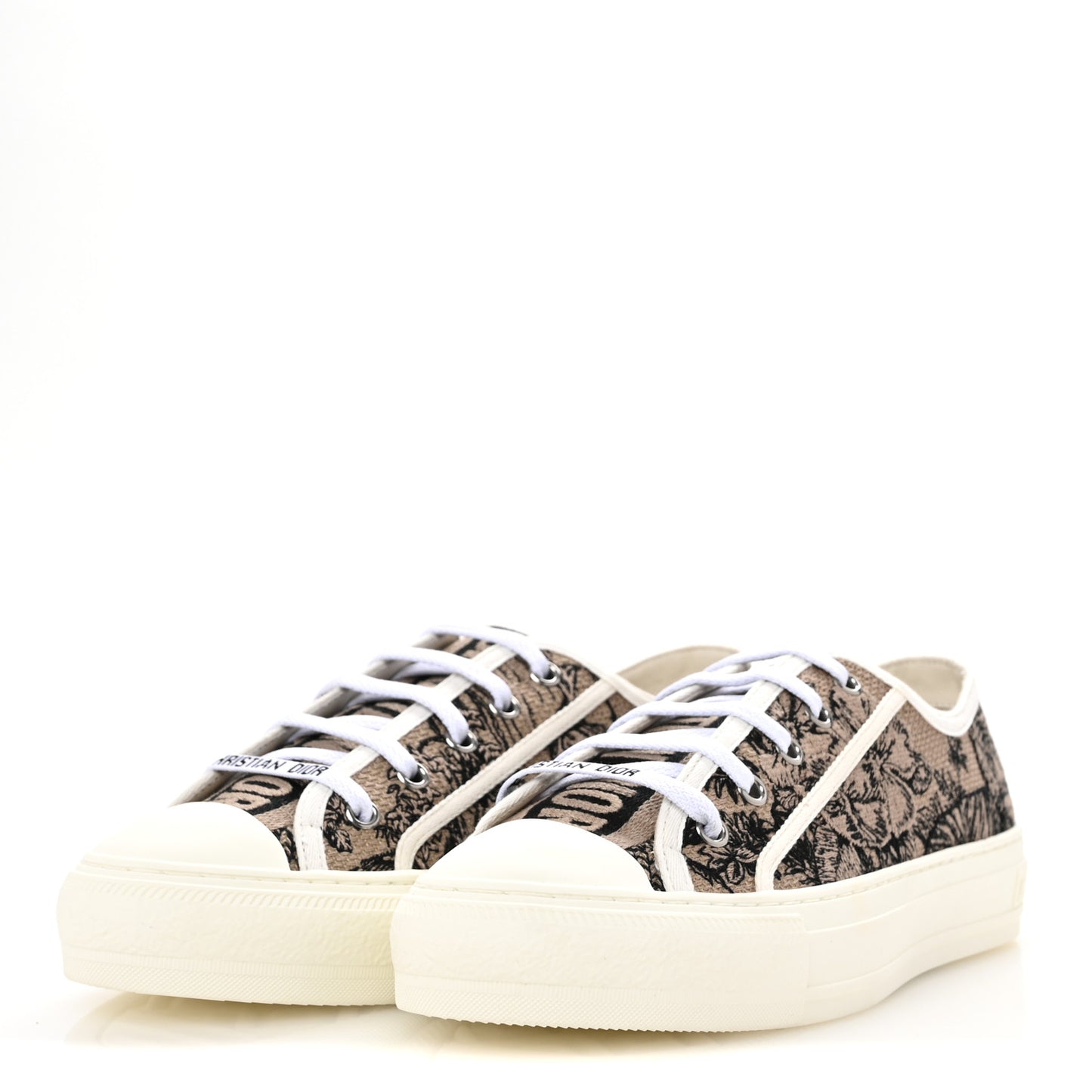 Canvas Toile De Jouy Embroidered Womens Walk'N'Dior  Low Top Sneakers 38 Hazelnut Black