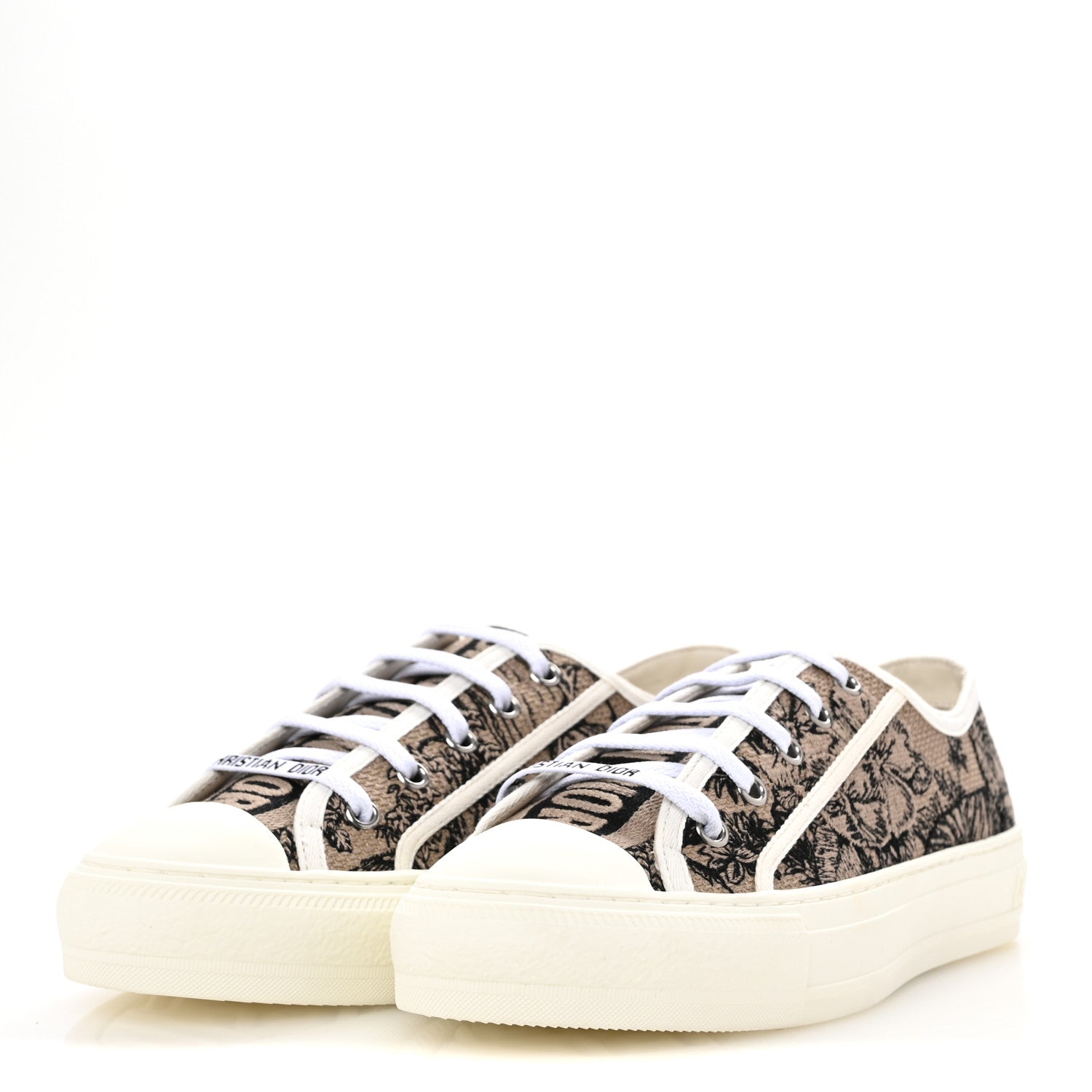 Christian Dior Canvas Toile De Jouy Embroidered Womens Walk'N'Dior  Low Top Sneakers 38 Hazelnut Black 4 of 10