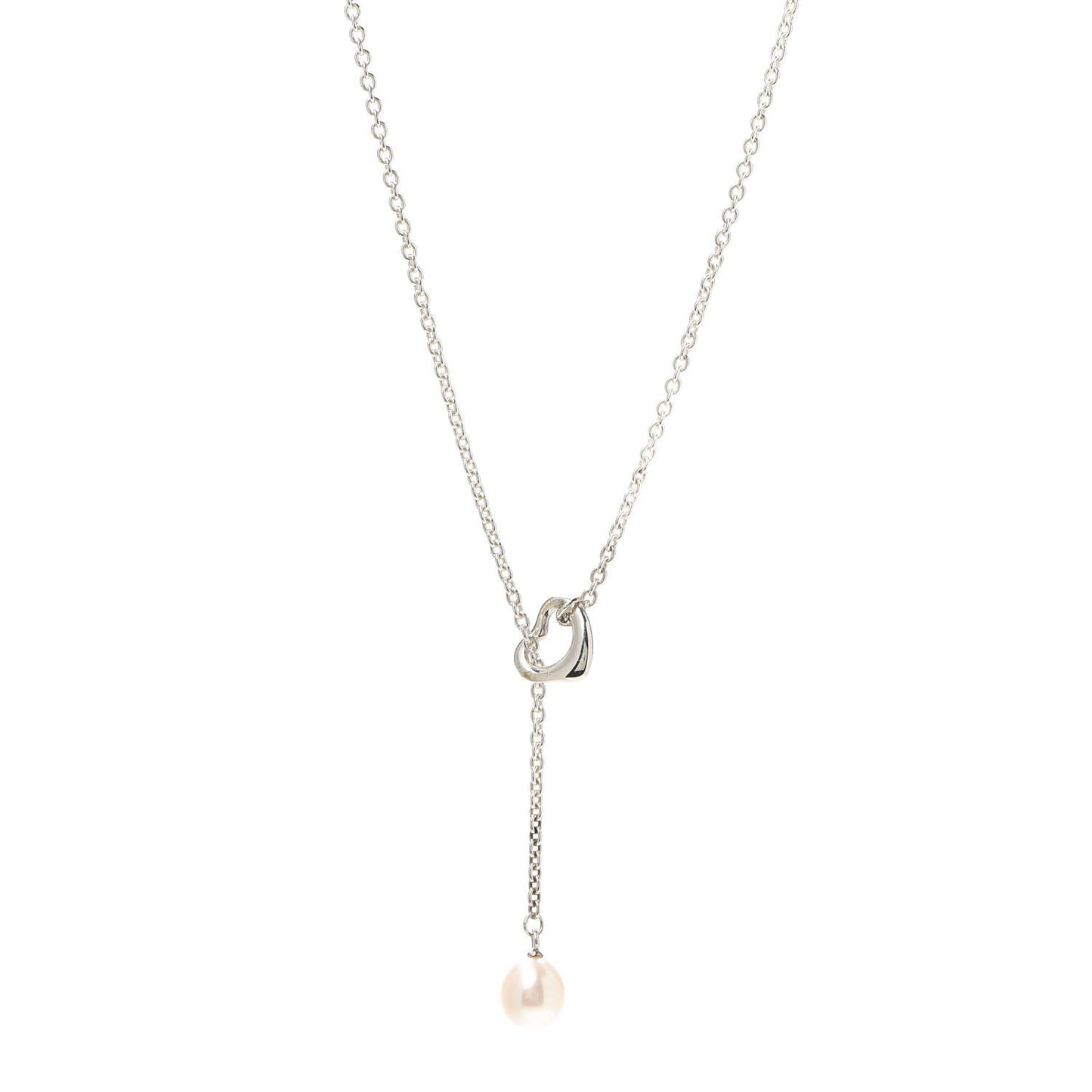 Sterling Silver Pearl 9-9.5mm Elsa Peretti Open Heart Lariat Necklace