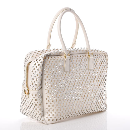 Prada Saffiano Perforated Zip Around Tote Talco 3 of 17