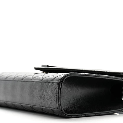 Saint Laurent Grain De Poudre Textured Mixed Matelasse Triquilt Medium Monogram Monochrome Satchel Black 10 of 11