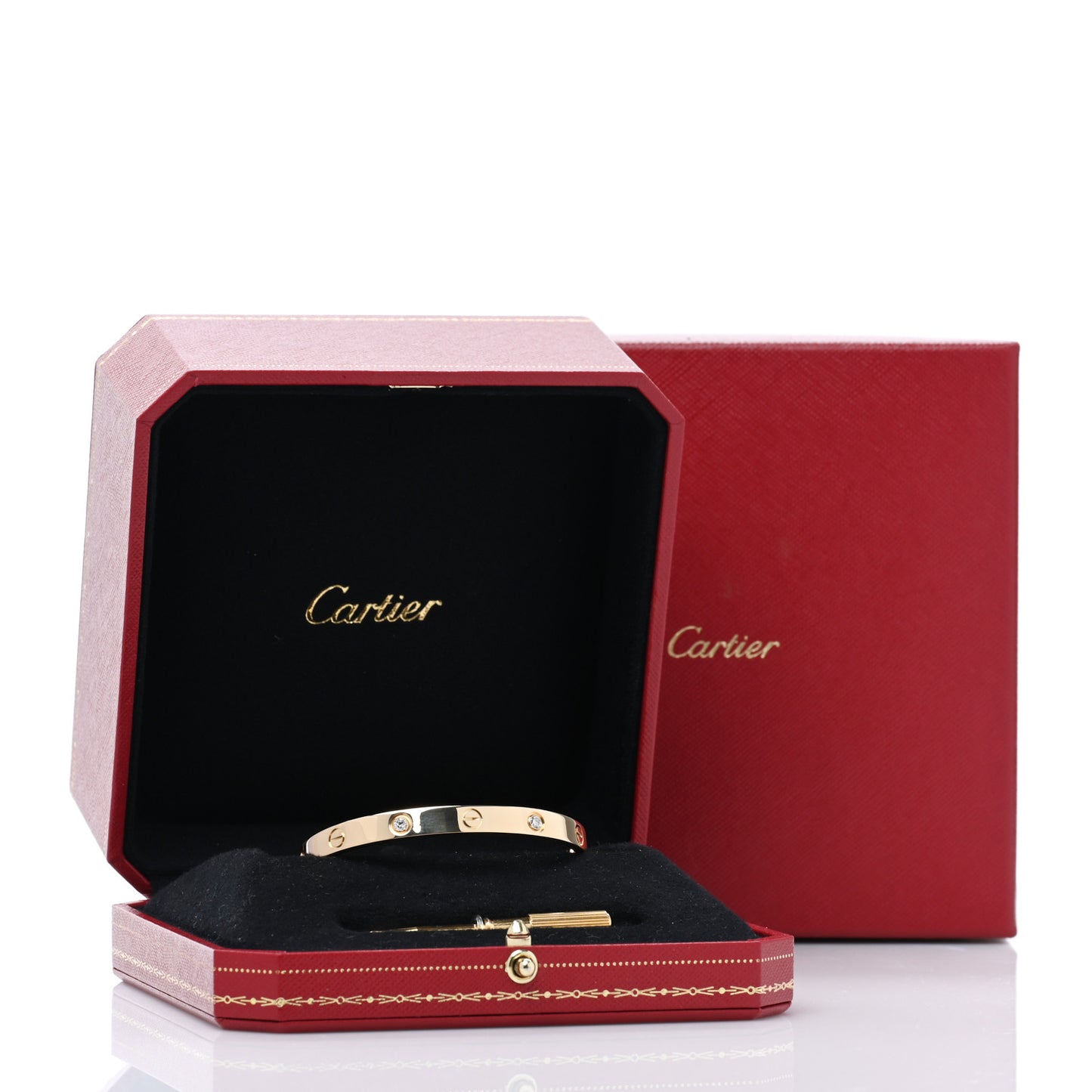18K Yellow Gold 4 Diamond LOVE Bracelet 17