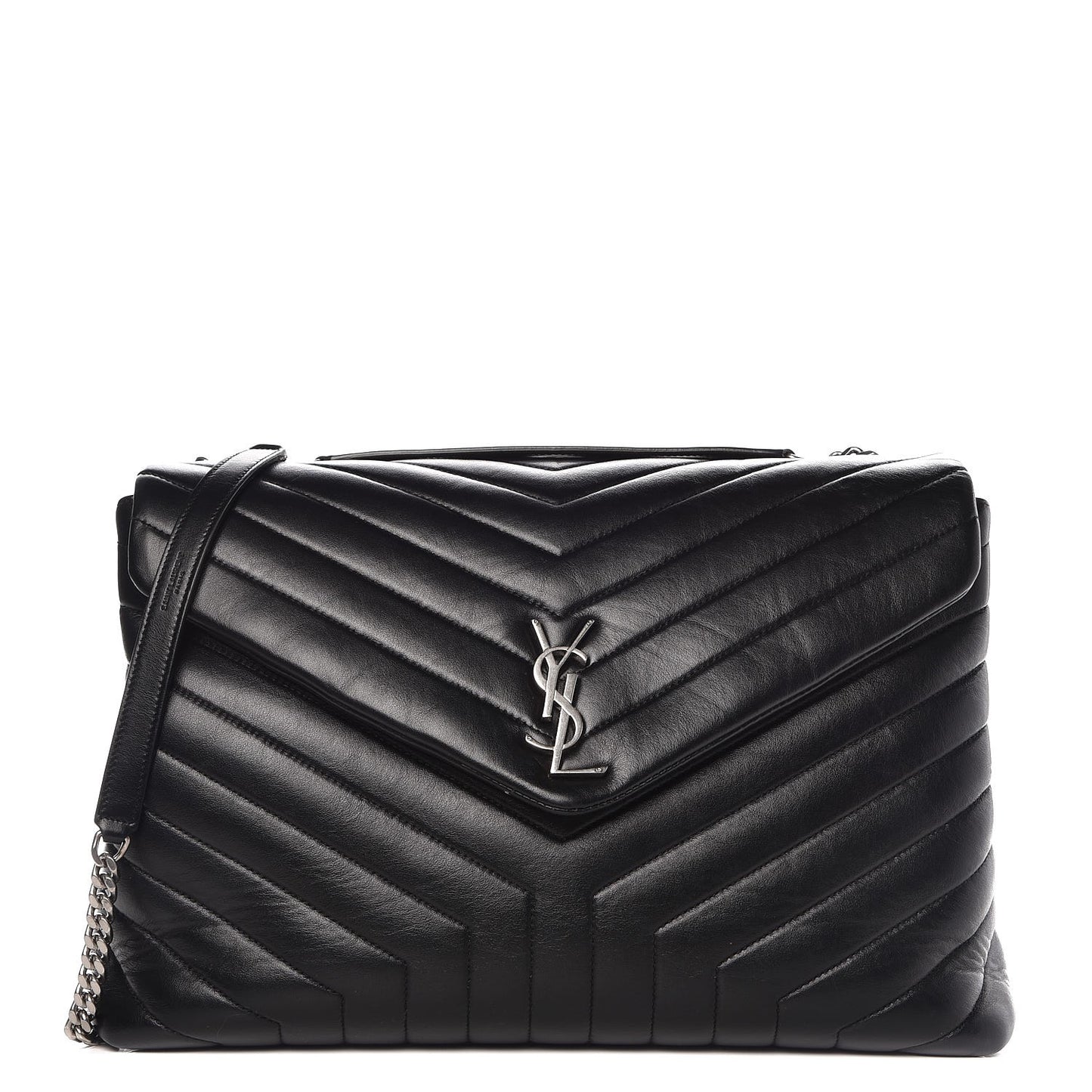 Calfskin Y Quilted Monogram Large Loulou Chain Satchel Black