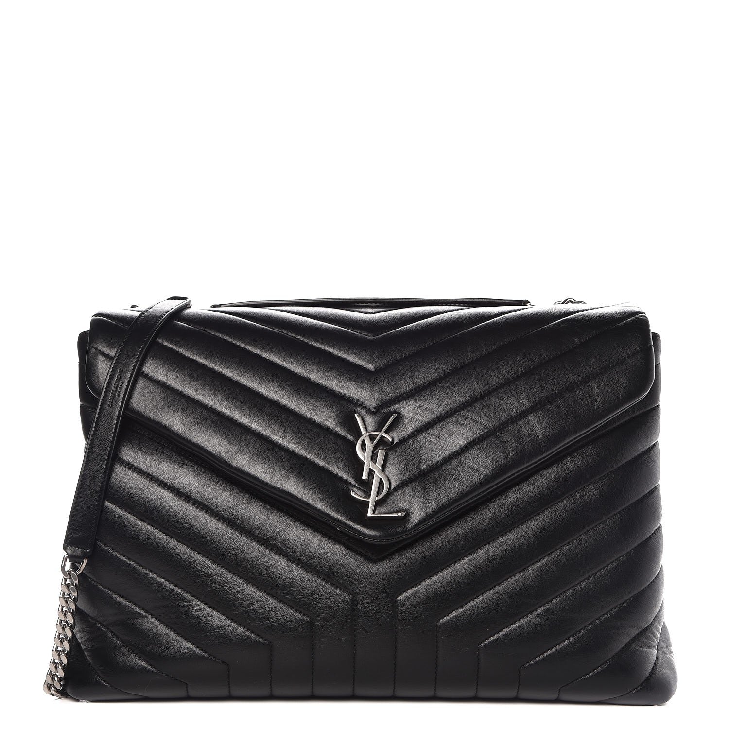 Saint Laurent Calfskin Y Quilted Monogram Large Loulou Chain Satchel Black 1 of 13