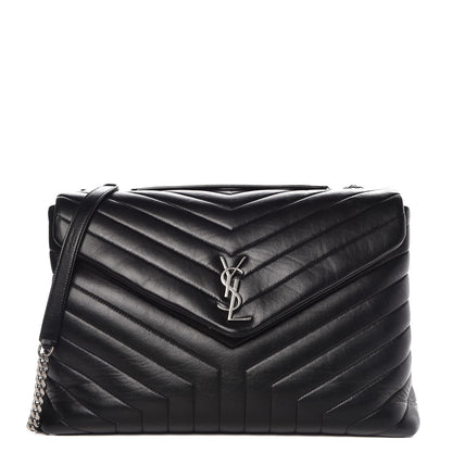 Saint Laurent Calfskin Y Quilted Monogram Large Loulou Chain Satchel Black 1 of 13