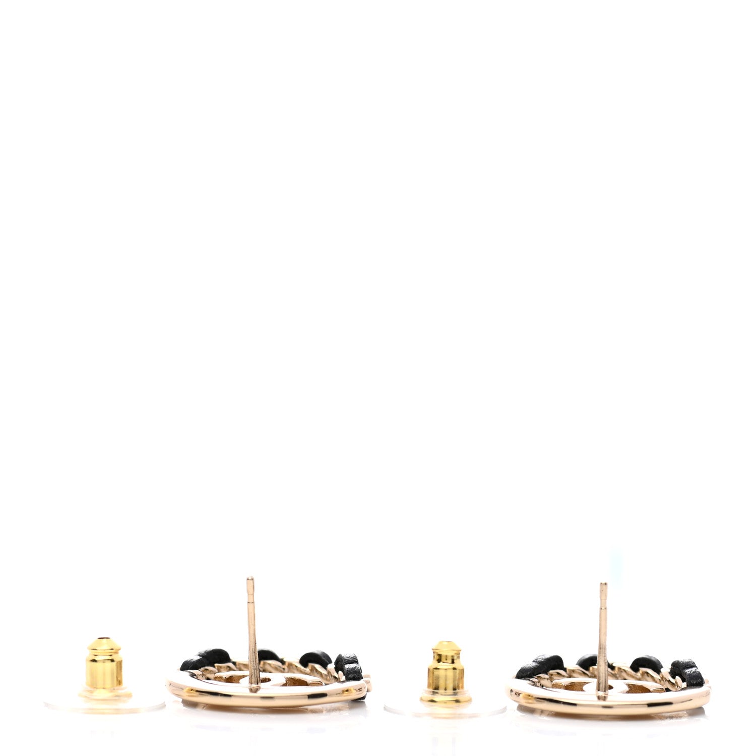 Chanel Lambskin Chain CC Round Earrings Gold Black 3 of 4