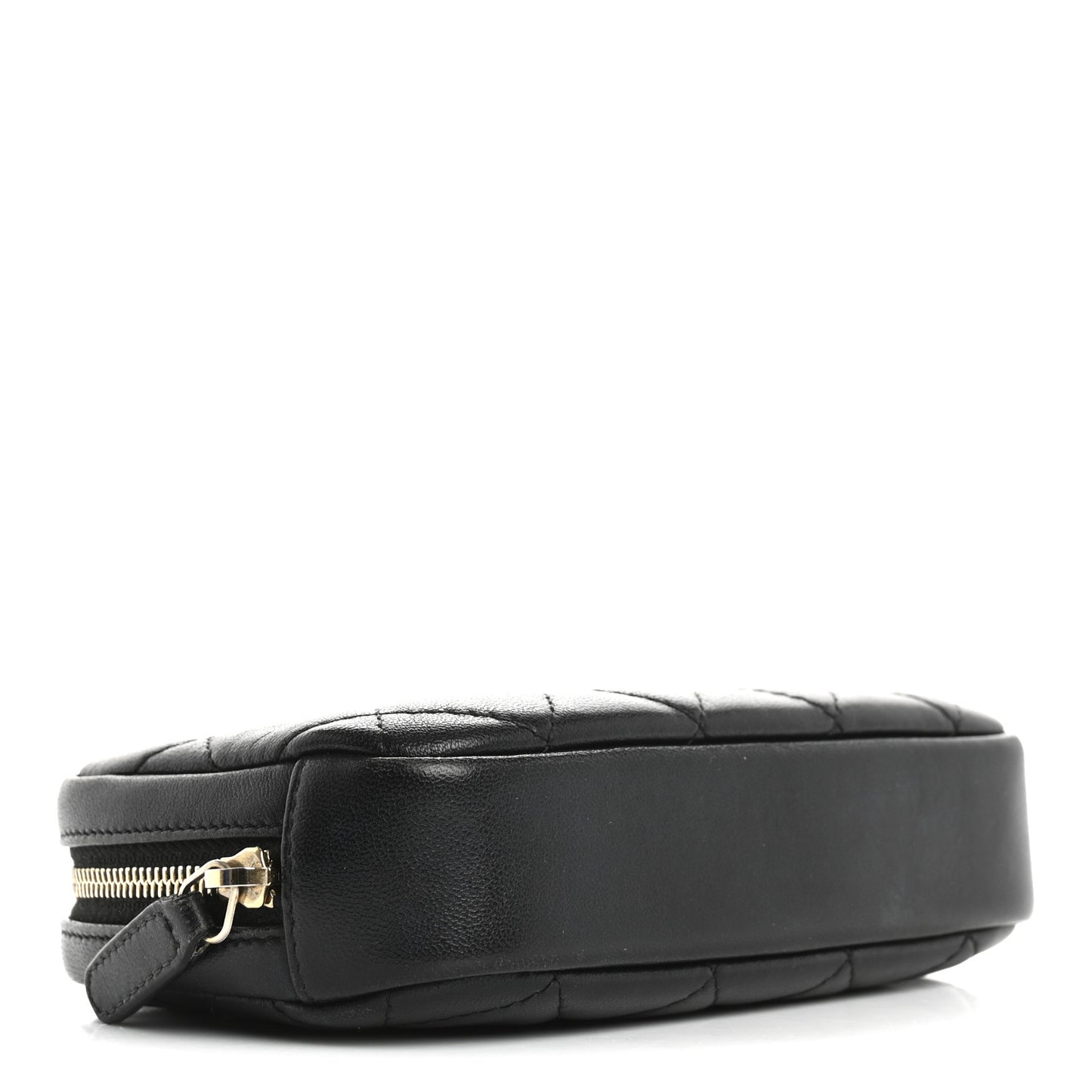 Lambskin Quilted Small Curvy Pouch Cosmetic Case Black