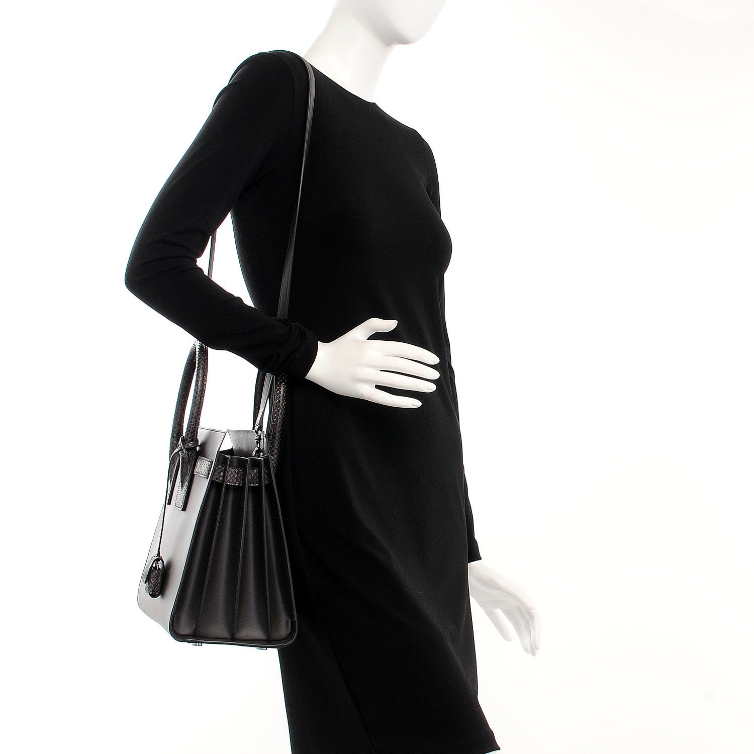 Saint Laurent Calfskin Python Small Sac De Jour Coal Grey Brown 2 of 9
