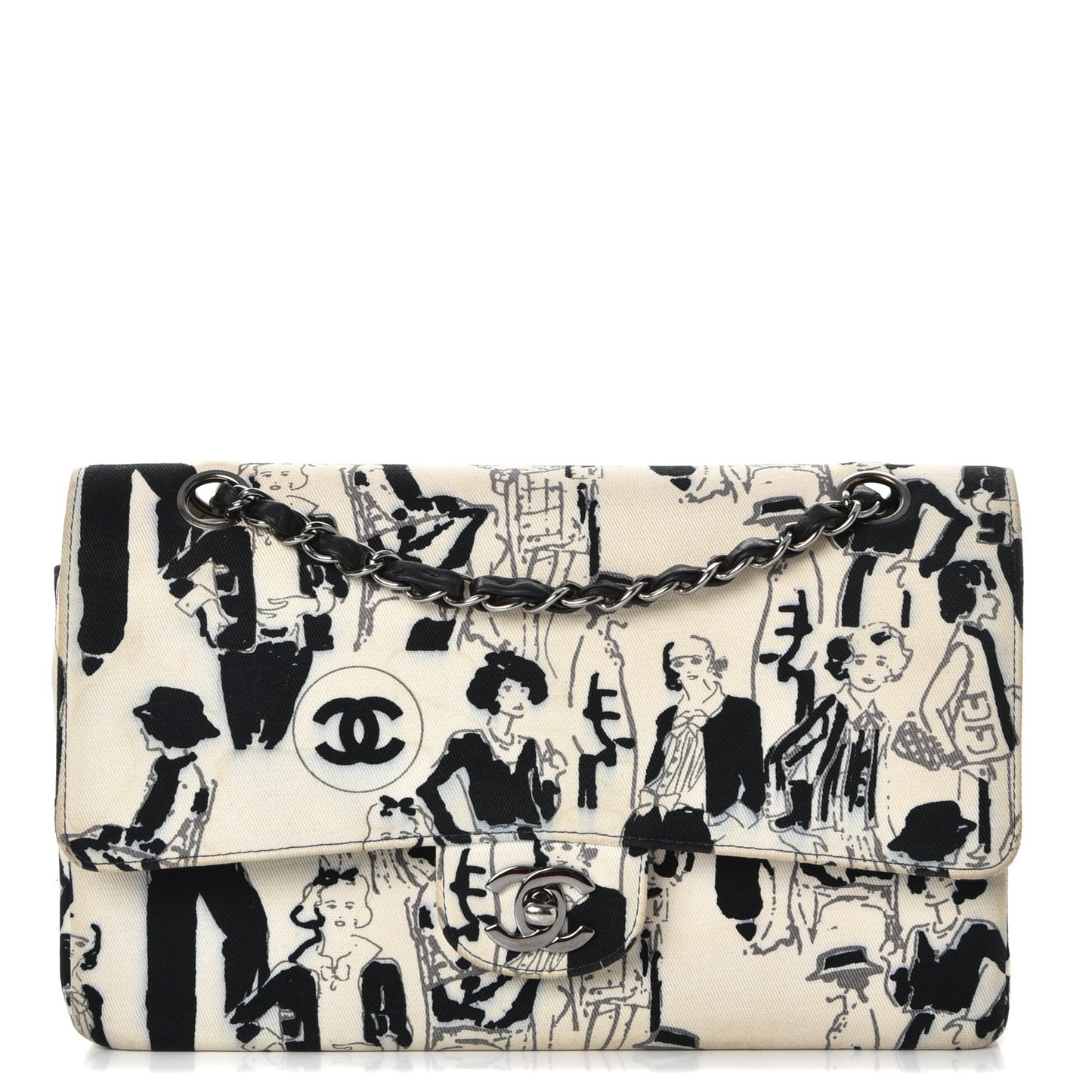 Canvas Printed Medium Double Flap Black White