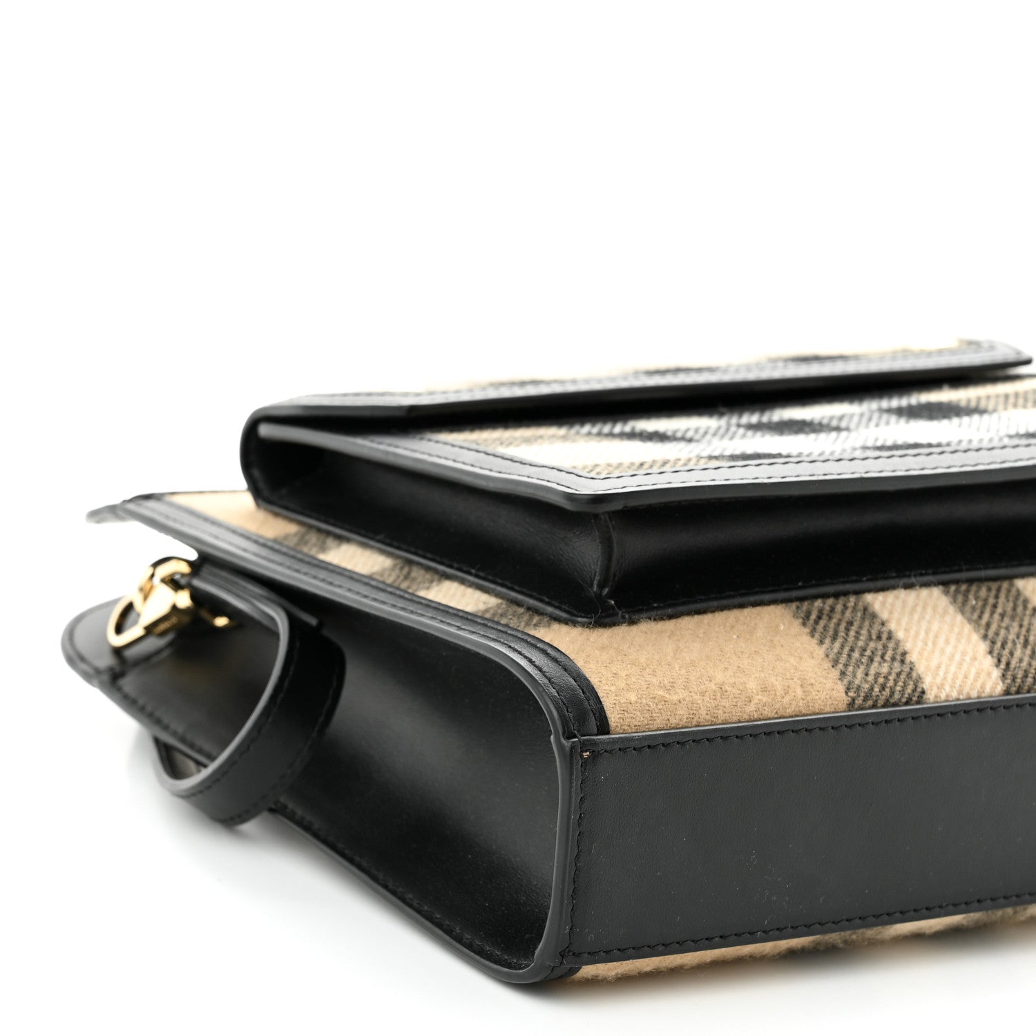 Burberry Smooth Calfskin Cashmere Check Mini Pocket Bag Black 8 of 9