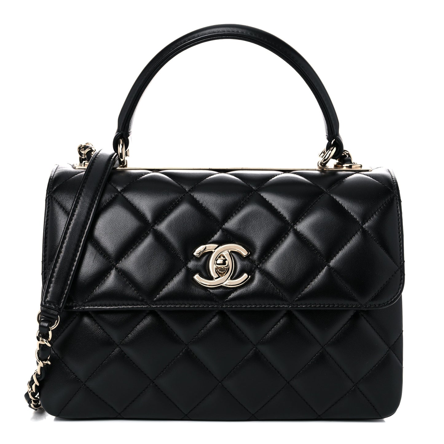 Lambskin Quilted Small Trendy CC Dual Handle Flap Bag Black